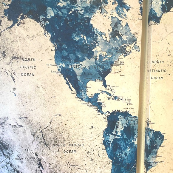 3 piece, world map from Amazon. 16 WX 32H each. Gorgeous blue and gray tones. - Picture 6 of 7